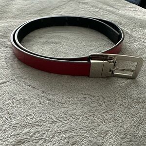 Red, patent leather belt
